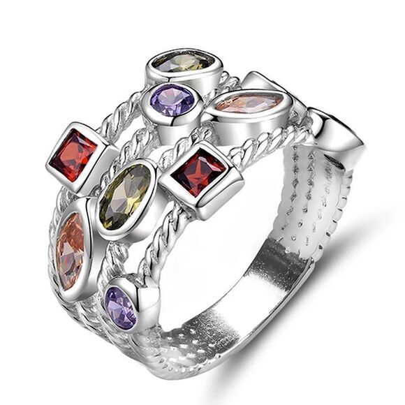 💎135💎 Women's 925 Sterling Silver Multicolor Gemstone Ring @KindLuxuries - Picture 9 of 11